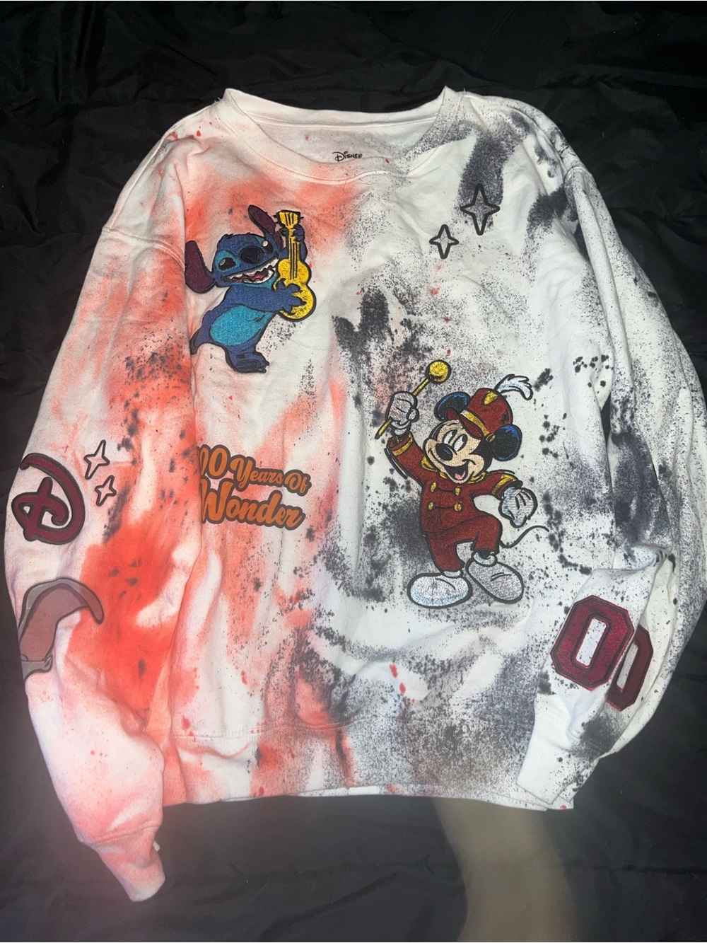 Disney 100 Years of Wonder tie dye White black & Red Sweatshirt size large
